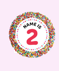 Creamy Belgian chocolate (available in 3 variants - dark, milk or white) topped with sprinkles, customised with name and age for a sweet celebration.