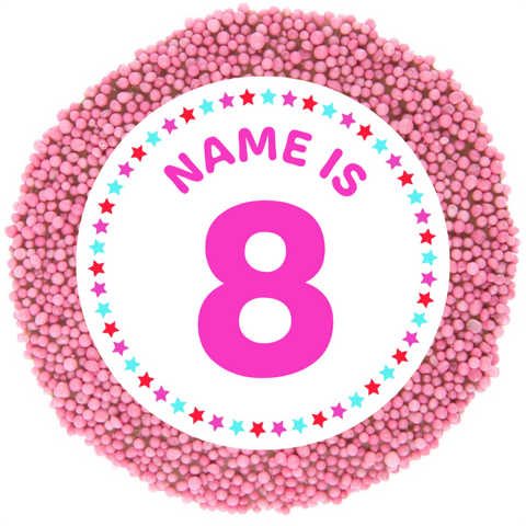 Creamy Belgian chocolate (available in 3 variants - dark, milk or white) topped with sprinkles, customised with name and age for a sweet celebration.