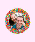 Creamy Belgian chocolate (available in 3 variants - dark, milk or white) topped with colourful sprinkles, customised with your uploaded image for a unique and thoughtful gift.