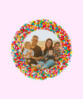 Creamy Belgian chocolate (available in 3 variants - dark, milk or white) topped with colourful sprinkles, customised with your uploaded image for a unique and thoughtful gift. 