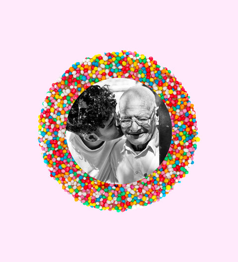 Creamy Belgian chocolate (available in 3 variants - dark, milk or white) topped with colourful sprinkles, customised with your uploaded image for a unique and thoughtful gift. 