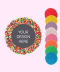 Creamy Belgian milk chocolate with colourful sprinkles, customised with your uploaded design for a unique and memorable gift.