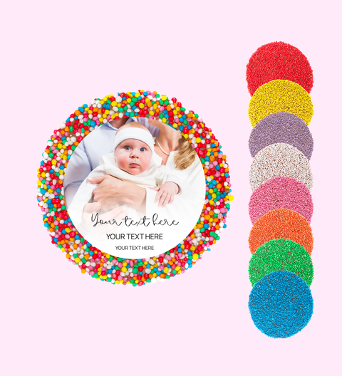 Rich premium Belgian chocolate (available in 3 variants - dark, milk or white) topped with colourful multi sprinkles, perfect for any religious events and occasions. 