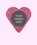 Creamy Belgian chocolate heart pop (available in 3 variants - dark, milk or white) covered in colourful purple sprinkles, customised with your uploaded design for a unique and thoughtful gift.