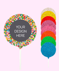 Creamy Belgian milk chocolate pop covered in colourful sprinkles, customised with your uploaded design for a unique and memorable gift.