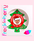 Premium Belgian milk chocolate christmas tree topped with lollies, customised with a festive Santa hat sticker/design and personalised more with uploaded photo for holiday cheer.