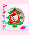 Premium Belgian milk chocolate christmas tree topped with lollies, customised with a festive Santa hat sticker/design and personalised more with uploaded photo for holiday cheer.