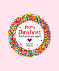 Creamy Belgian milk chocolate with colourful sprinkles, customised with your festive text and logo for perfect holiday gifting.