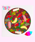 Fun and shareable Belgian premium milk chocolate pizza topped with lollies, can be personalised