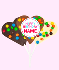 Fun, colourful M&Ms Happy Birthday premium belgian chocolate heart on a stick