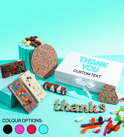 An indulgent selection of premium chocolates customised with your message, perfect for expressing heartfelt thanks.