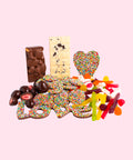 Premium Belgian chocolates customised with your photo and heartfelt text for an unforgettable gift Inclusions:

1 x Personalised Labelling
1 x Luxury White Gloss Hamper Gift Box
1 x Freckle Heart – Milk Chocolate
1 x Freckle Word Love – Milk Chocolate
1 x Cookies &amp; Cream White Belgian Chocolate Block
1 x 200g Milk Chocolate Freckles
1 x 130g Milk Chocolate Freeze-Dried Strawberries
1 x 200g Lolly Jumble
1 x Milk Rocky Road