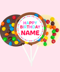 Personalised Chocolate M&M Pop with Happy Birthday label – Belgian chocolate with colourful M&Ms