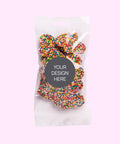 Filled with delicious freckle hearts, customised with your uploaded design for the perfect party favour or corporate gift.