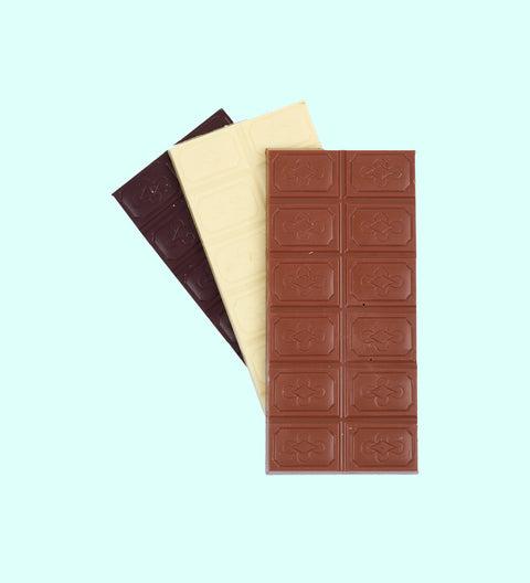 Premium Belgian chocolate plain blocks (available in milk, white or dark chocolate flavours) – the perfect Easter gift.