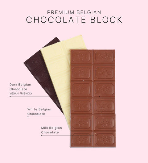 Smooth premium Belgian chocolate (available in 3 variants - milk, dark or white) – the perfect gift to brighten their day.