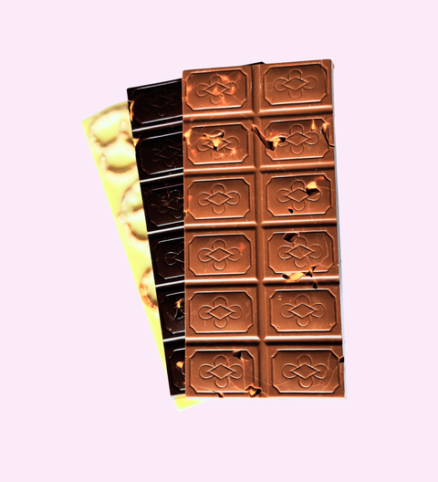 Milk, White and Dark chocolate pretzel block