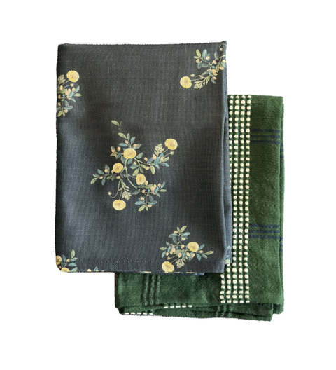 Set of 2 cotton tea towels 55x75cm styled on oven handle for everyday use