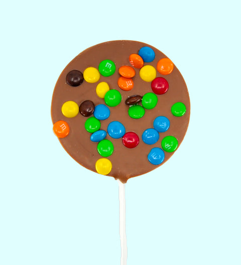 Creamy Belgian milk chocolate pop topped with colourful M&M®s - a fun and tasty way to celebrate special occasions.