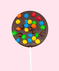 Creamy Belgian dark chocolate pop topped with colourful M&M®s , a fun and festive treat for all occasions.
