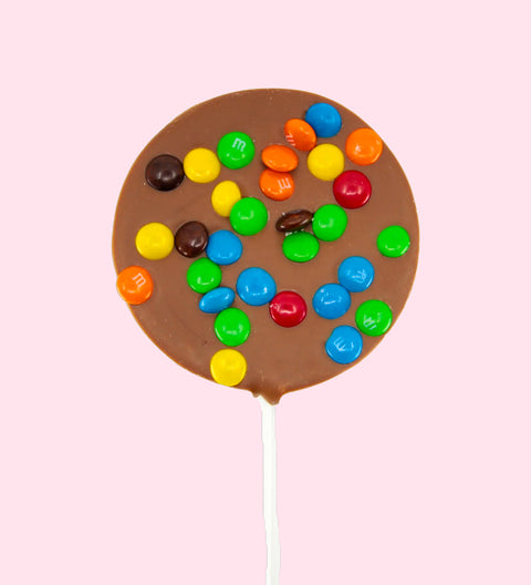 Creamy Belgian milk chocolate pop topped with colourful M&M®s , a fun and festive treat for all occasions.