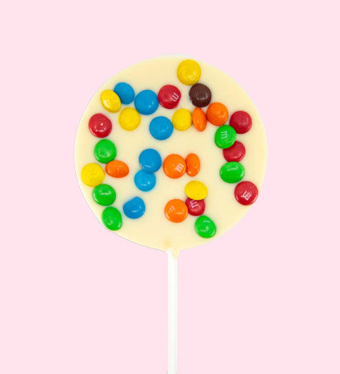 Creamy Belgian white chocolate pop topped with colourful M&M®s , a fun and festive treat for all occasions.