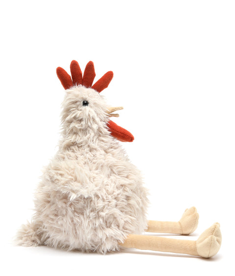 Fluffy rooster plush toy, Roy the Rooster - he just cannot help but roll his eyes at the young farm animals. 