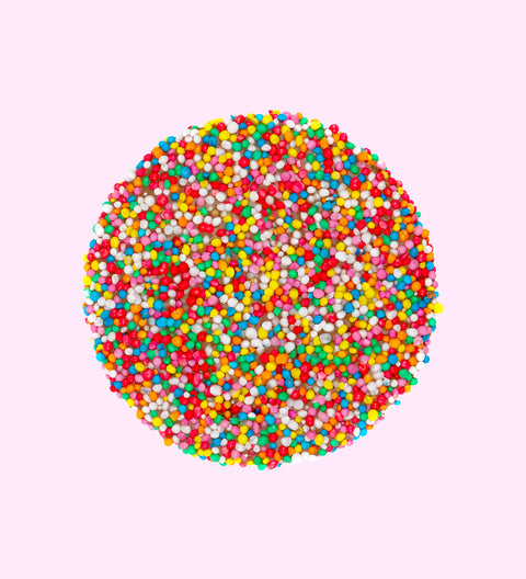 Creamy Belgian milk chocolate with colourful sprinkles, can be personalised for any special occasions.