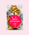 Delicious Milk chocolate stars wrapped in gold or silver foil. Merry Christmas sticker