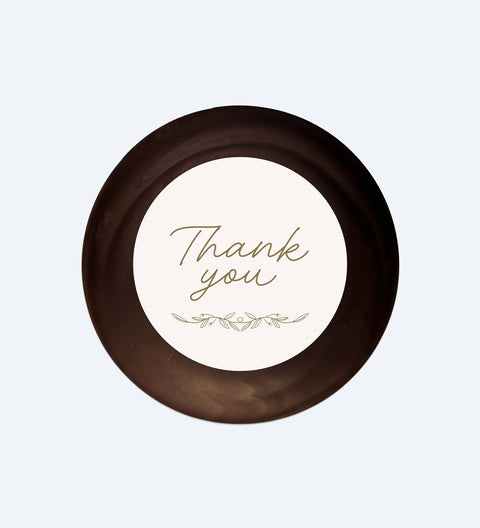 Creamy Belgian dark chocolate with Thank You sticker, a sweet way to say thanks and show appreciation.