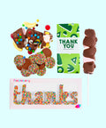 Thank You Gift Box, filled with a selection of premium Belgian chocolate treats – a delicious way to say thanks. Inclusions:

100g Milk Chocolate Message Block
150g Fun Rocky Road
150g Milk Chocolate Speckles Grab Bag
60g Marshmallow Pop
60g Chocolate “Thanks” Word