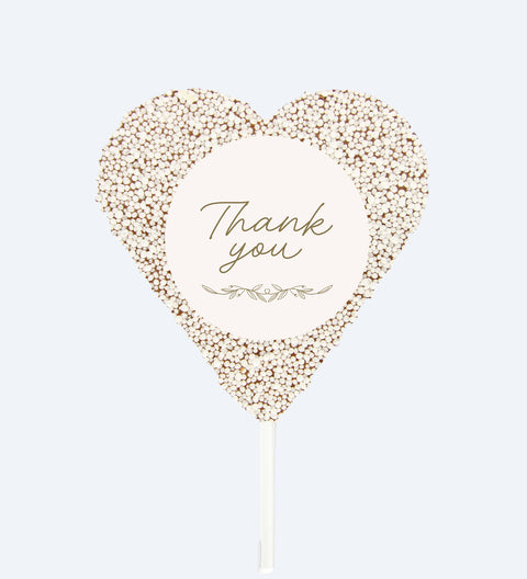 Enjoy our Thank You Pop, made from premium Belgian chocolate and topped with bright white sprinkles – a fun and delicious treat for all ages.
