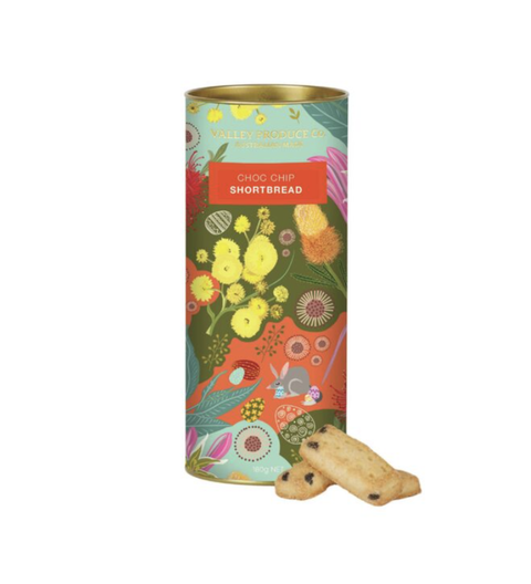 Indulge in the classic taste of Traditional Biscuits Choc Chip Shortbread Bunny Wattle - Valley Produce Co. - celebrate Australia's native flora with delicate, buttery biscuits infused with the subtle floral notes of wattle. 
