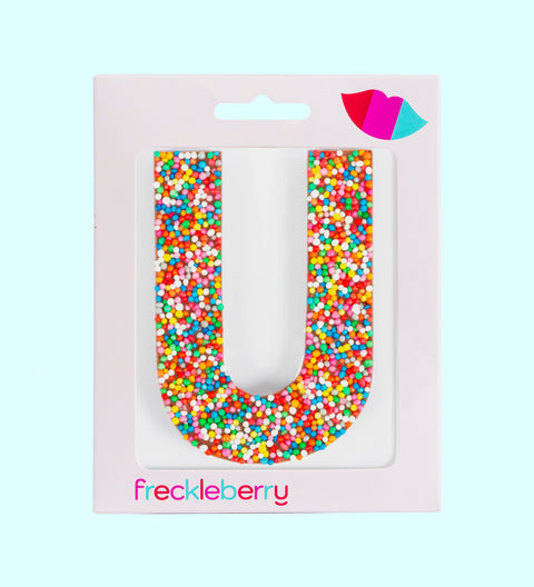 Freckle chocolate letter U in milk white or dark