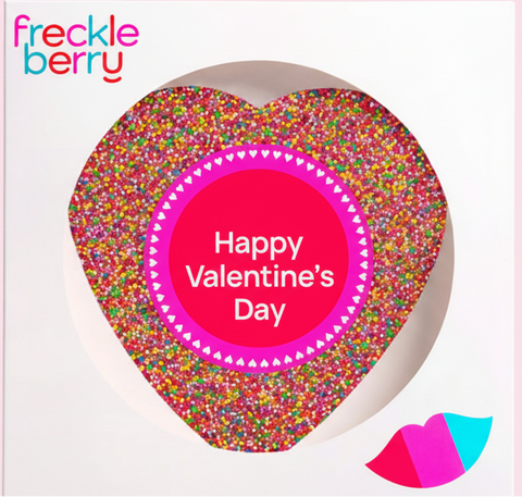 Premium giant Belgian chocolate (available in 3 variants - dark, milk or chocolate) topped with colourful multi spinkles with "Happy Valentine's Day" design/label - perfect gift for Valentine's Day. 