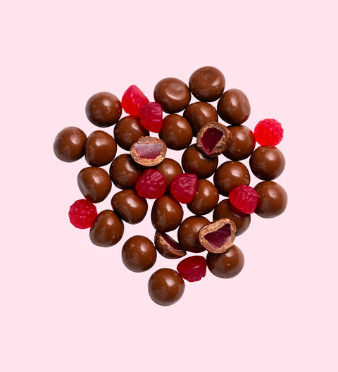 Tangy raspberries covered in smooth premium Belgian milk chocolate – a decadent treat for every occasion.