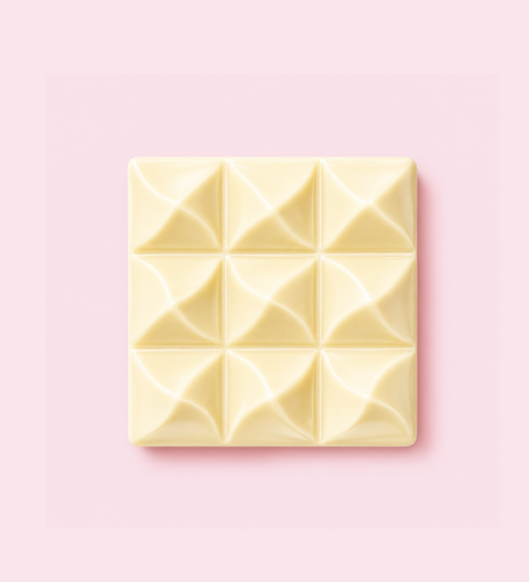 Square block of white chocolate with a geometric pattern premium belgian chocolate