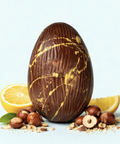 Yuzu and hazelnut Easter egg made with Belgian chocolate, shown out of the box