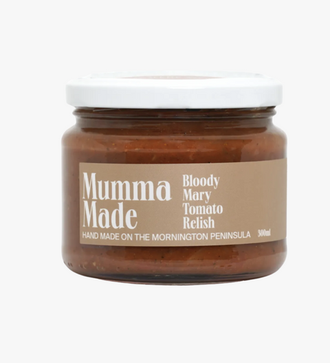 Jar of 'Mumma Made' Bloody Mary Tomato Relish on a white background