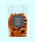 Mixed Chocolate brittle with corporate stand up bag personalised with logo or design.