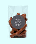 Mixed Chocolate coated snakes with corporate stand up bag personalised with logo or design.