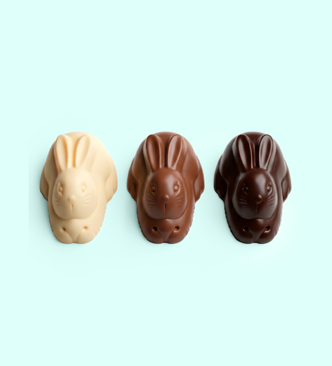 Milk, white and dark Belgian chocolate bunnies. Perfect easter treat