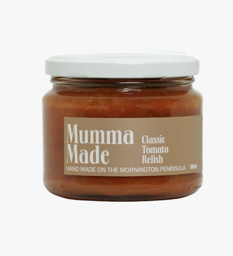 Jar of Mumma Made Classic Tomato Relish on a white background