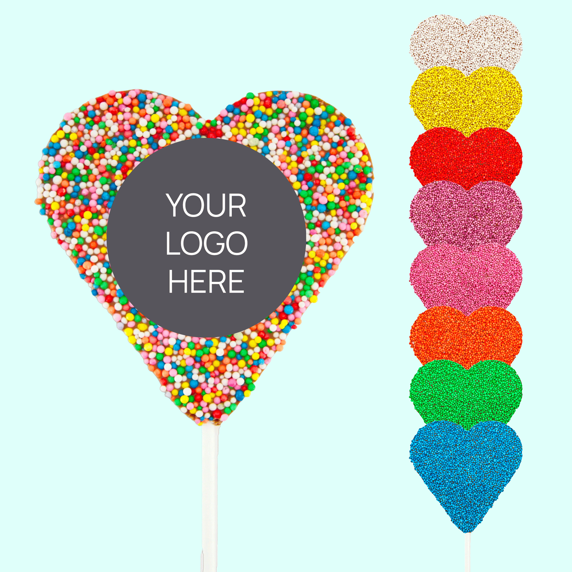 Corporate Personalised Chocolate Heart Freckle Pop - Logo/Graphic Upload