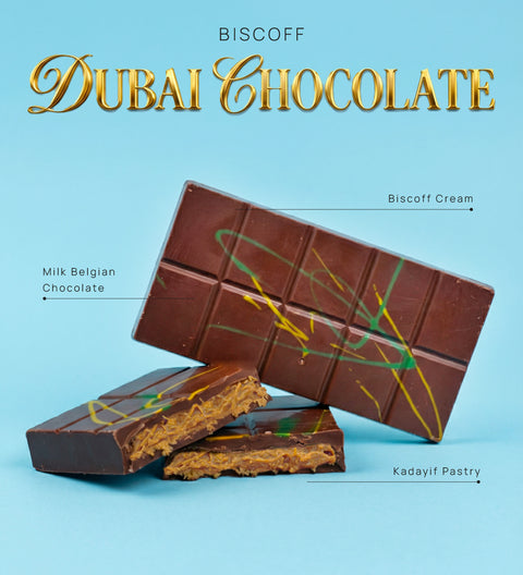 Biscoff Dubai Chocolate bar with layers of delicious kinafi pastry with Biscoff cream