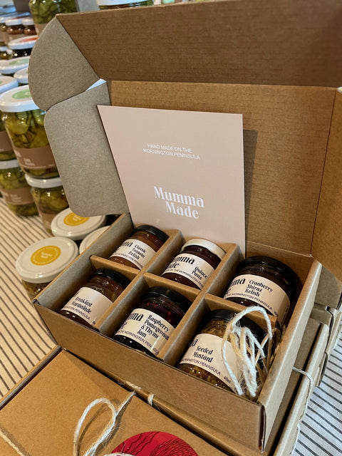 Box of 'Mumma Made' jam jars with a 'Mumma Made' card inside, perfect thank you gift, Christmas gift or teacher's gifts