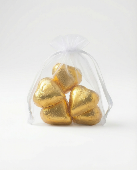 Wedding chocolates bonbonniere. Gold foil hearts 