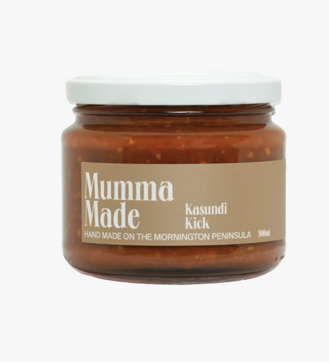 Jar of 'Mumma Made' Kasundi Kick on a white background