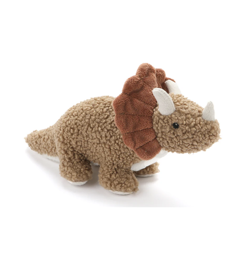 Baby Thomas the Triceratops plush toy, soft cuddly dinosaur with playful horns and curious character