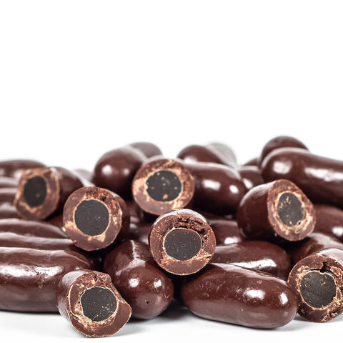 Soft licorice centres coated in rich premium Belgian dark chocolate – a classic treat for licorice lovers.